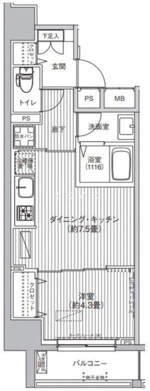 ワイズ柳橋(1DK/10階)の間取り写真