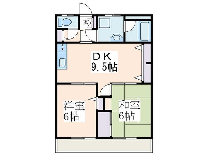 グリーンヒル藤が丘D(2DK/4階)の間取り写真
