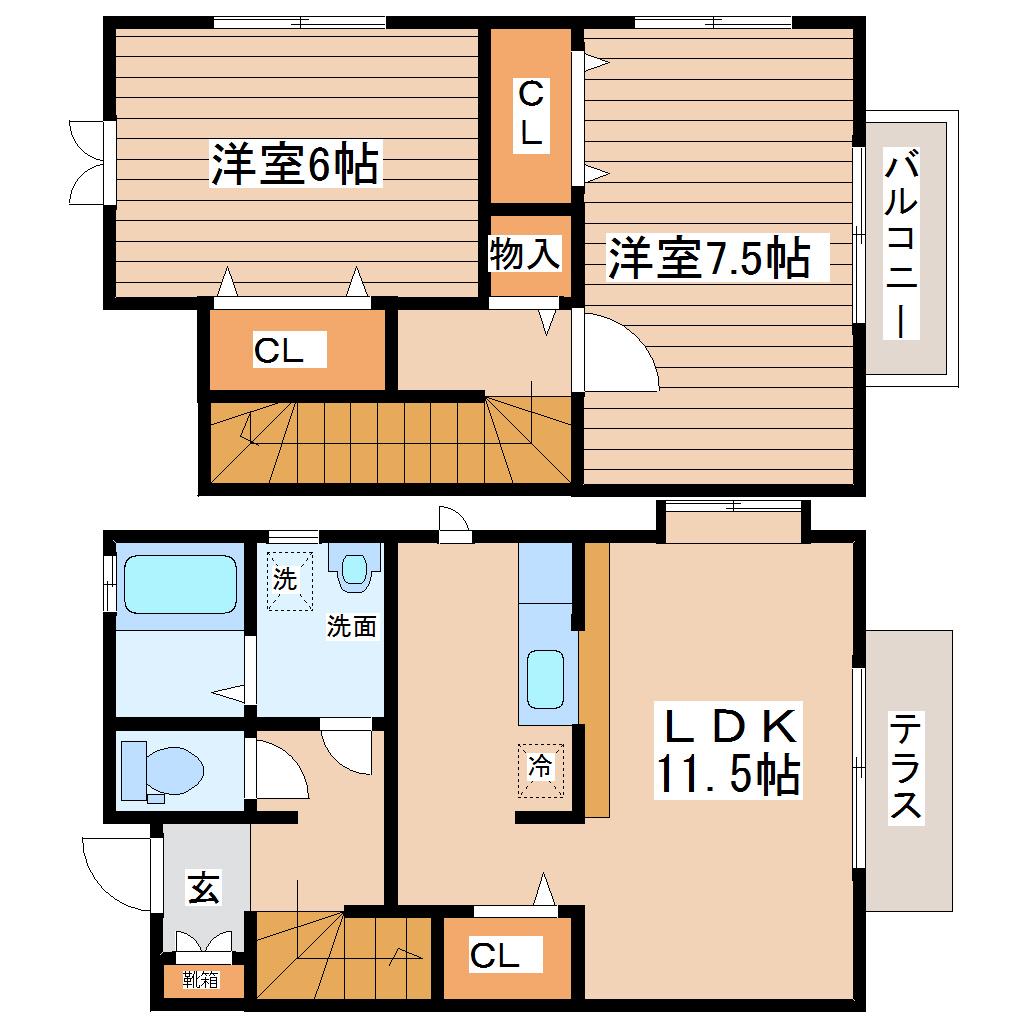 クローバーフォー(2LDK/1階)の間取り写真