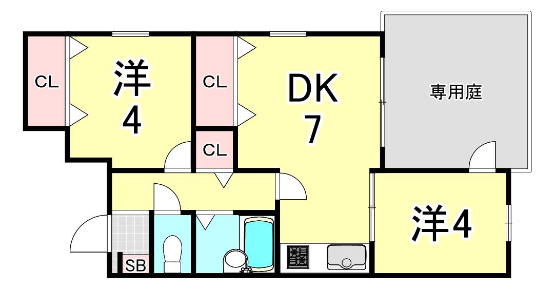 モトヤマヒルズ(2DK/1階)の間取り写真