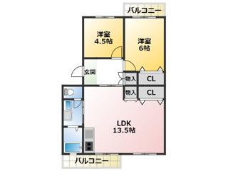 パストラル板倉A(2LDK/2階)の間取り写真