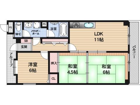 クリスタルコート東正雀(3LDK/4階)の間取り写真