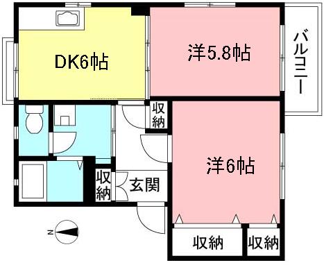 ローズガーデンK(2DK/1階)の間取り写真