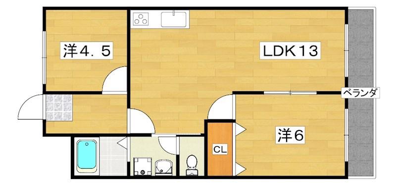レオハイムKOYA(2LDK/3階)の間取り写真