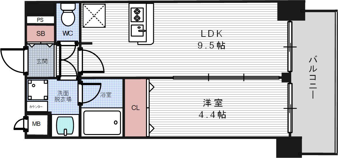 プレサンス大阪天満リバーシア(1LDK/7階)の間取り写真