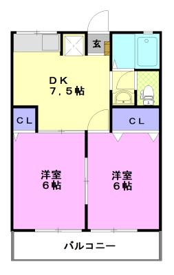 エスポワールC(2DK/2階)の間取り写真