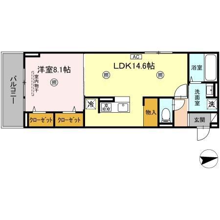 ブラン新宮中央(1LDK/3階)の間取り写真