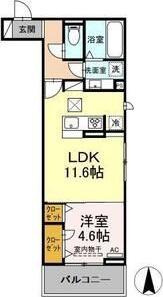 セレスティア助光 D棟(1LDK/1階)の間取り写真