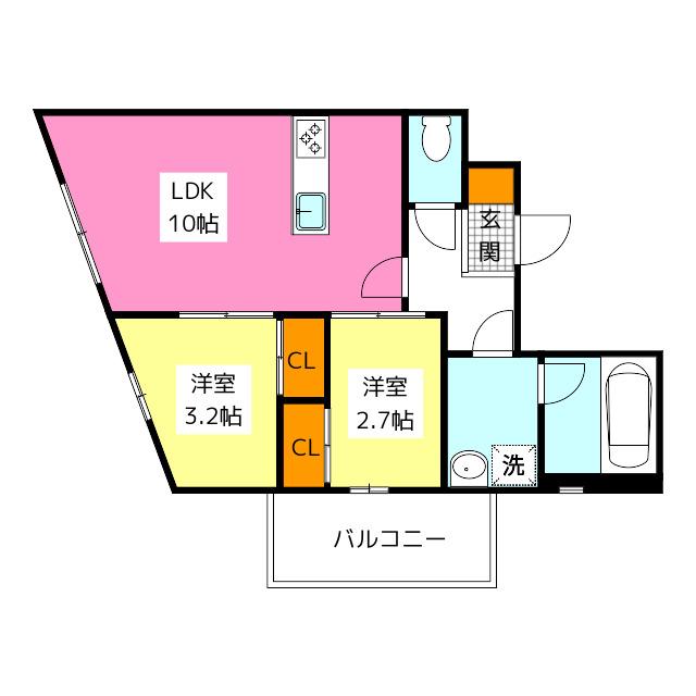 MODERN ASPIRATION 薬院COURT(2LDK/3階)の間取り写真
