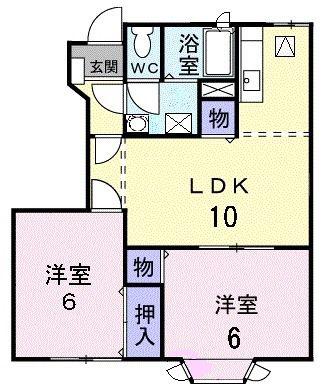 コンフォート朱雀E(2LDK/1階)の間取り写真