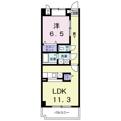 キュウブ由布川(1LDK/1階)の間取り写真