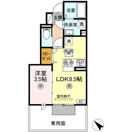 浜乃木レジデンスK(1LDK/1階)の間取り写真