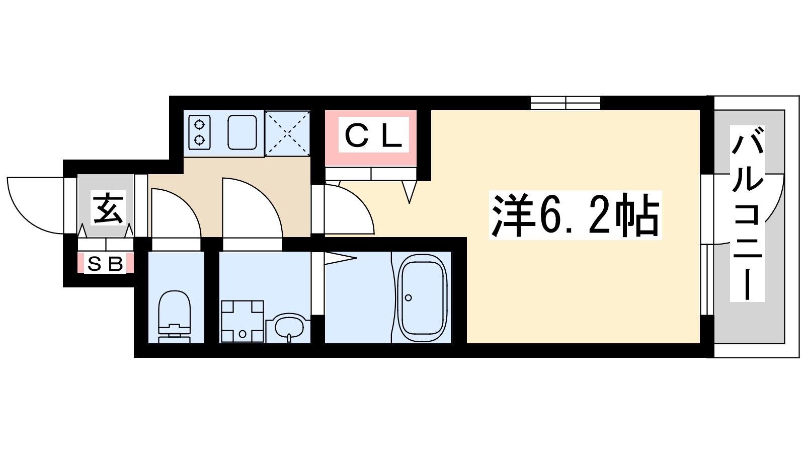 エスリードレジデンス大阪グランノースⅠ(1K/2階)の間取り写真