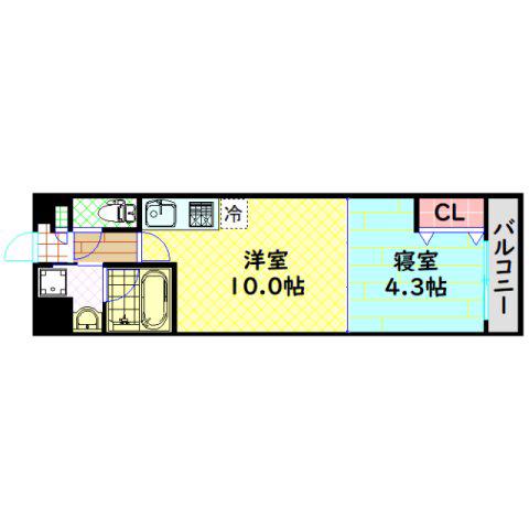 ルーエ桜川(1LDK/9階)の間取り写真