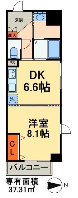 ラ・グラシューズ(1DK/2階)の間取り写真