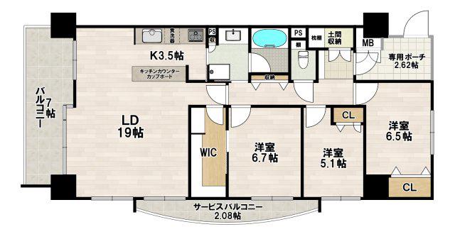 モンセーヌ蛍池ステーションサイド(3SLDK/5階)の間取り写真