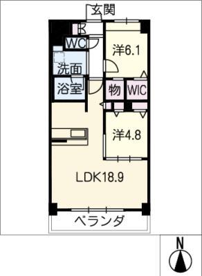 レヴィスタ名東(2LDK/5階)の間取り写真