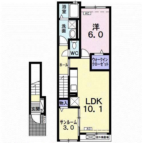 名鉄各務原線 苧ケ瀬駅 徒歩5分 2階建 築3年(1LDK/2階)の間取り写真