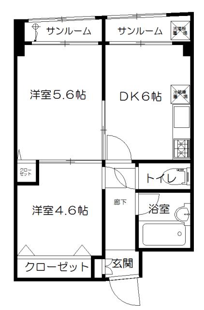 パールハイツ笹塚(2DK/4階)の間取り写真