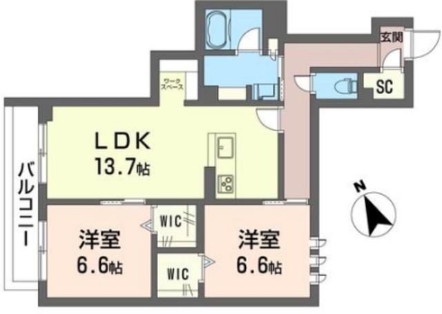 SHAMAISON ルミノサ・ファミリアA(2LDK/1階)の間取り写真