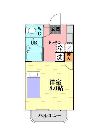 カルチェラタンB棟(1K/1階)の間取り写真