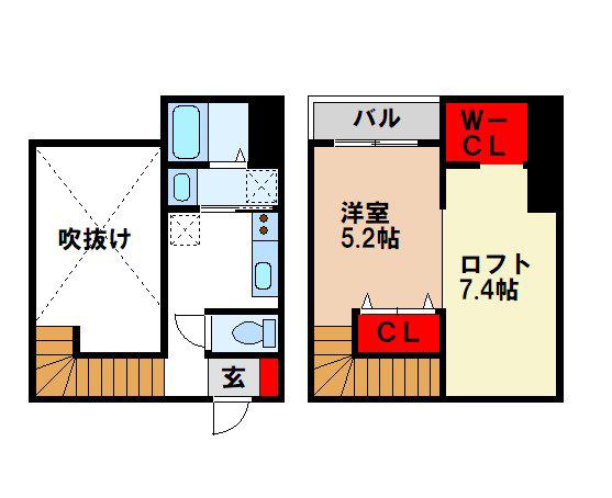 エスパシオ二日市(1K/2階)の間取り写真