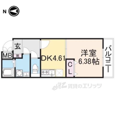 グランデコート竹鼻イースト(1DK/2階)の間取り写真