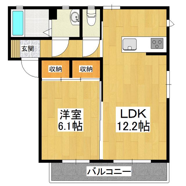 ウッドビレッジ D棟(1LDK/1階)の間取り写真