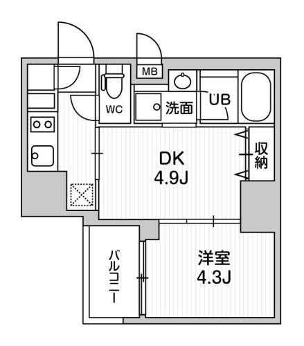SYFORME大井町II(1DK/9階)の間取り写真