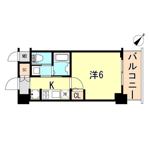 エステムコート神戸元町Ⅱリザーヴ(1K/2階)の間取り写真