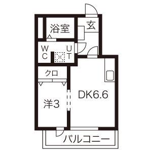 メリディアンK II(1DK/3階)の間取り写真