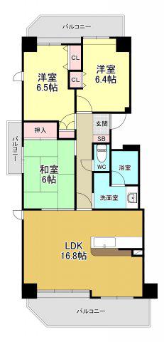 ウェルフォート幸川(3LDK/6階)の間取り写真