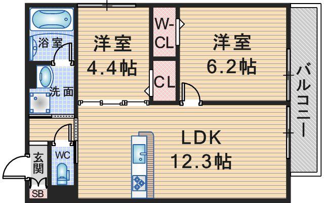 D-RESIDENCE岡町(2LDK/2階)の間取り写真