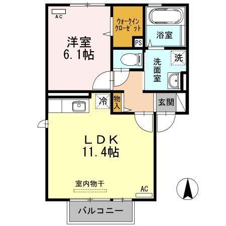 サンモール広面(1LDK/1階)の間取り写真