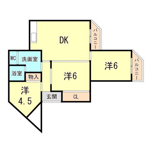 エトワール甲陽(3DK/3階)の間取り写真