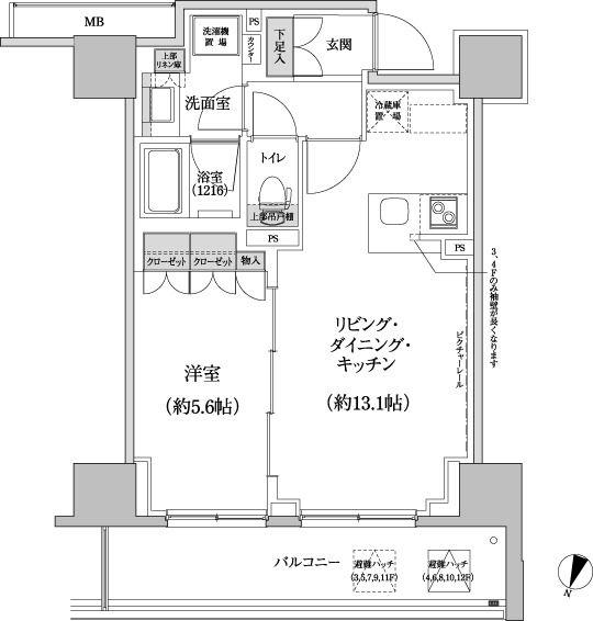 パークハビオ渋谷本町レジデンス(1LDK/3階)の間取り写真