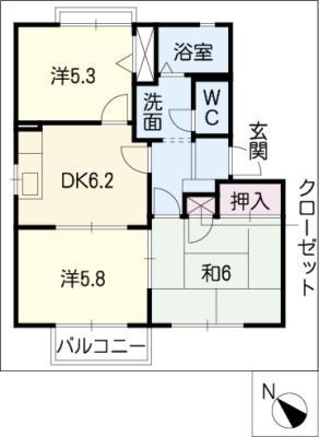 ファミール羽根B(3K/1階)の間取り写真
