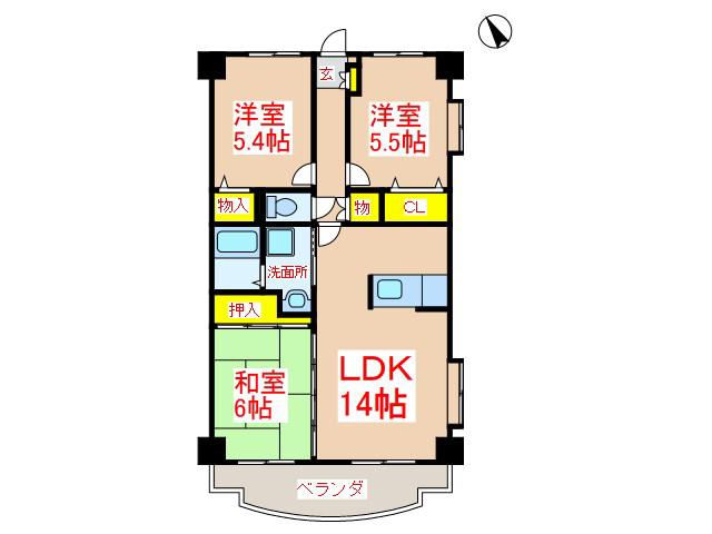 トレインピア国分(3LDK/3階)の間取り写真