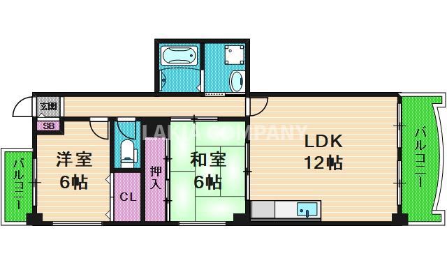 グランデージ清水谷(2LDK/5階)の間取り写真