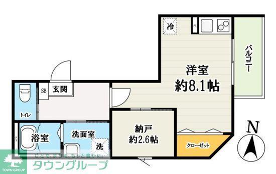 キャメル大袋2(1SK/2階)の間取り写真