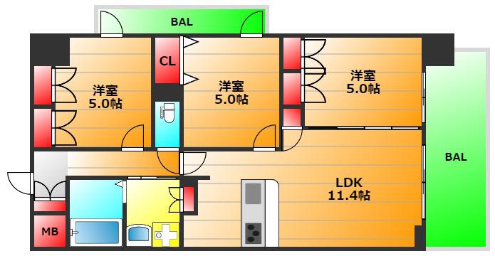 セイシア大拓(3LDK/7階)の間取り写真