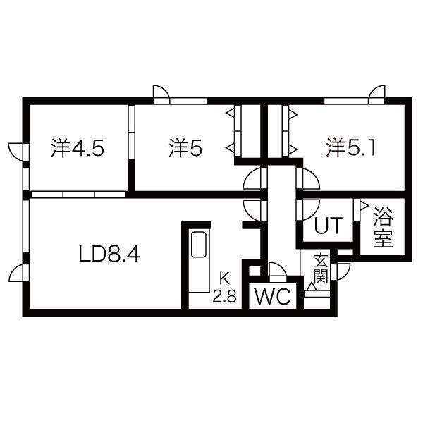 グレースコートシオン(3LDK/3階)の間取り写真
