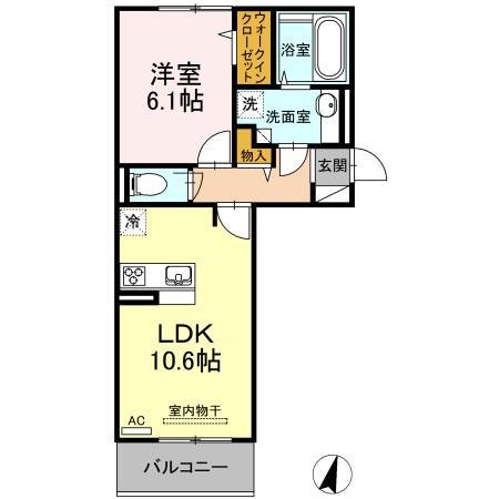 D-ROOM相生町(1LDK/3階)の間取り写真