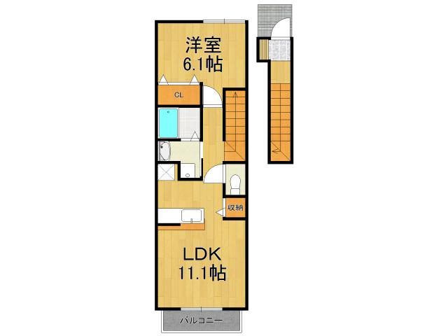 プラシードⅠ(1LDK/2階)の間取り写真