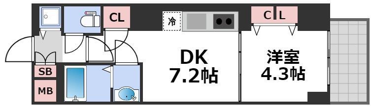 S-RESIDENCE堺筋本町UNO(1DK/9階)の間取り写真