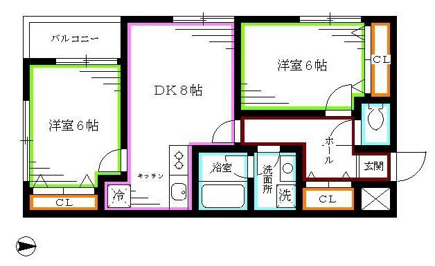 メゾンドゥ住田(2DK/3階)の間取り写真
