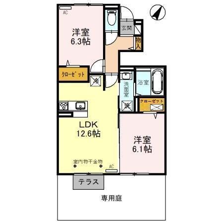 アウレスト(2LDK/1階)の間取り写真
