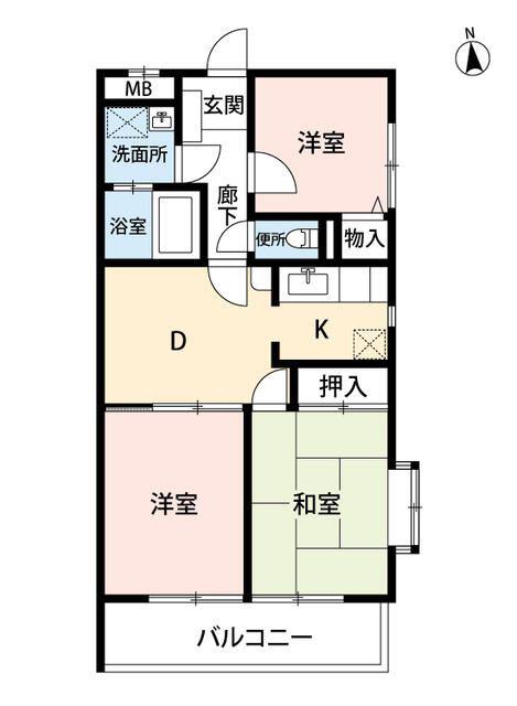ハイネス東村山(3DK/3階)の間取り写真