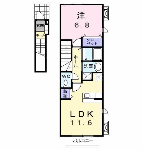 ウエスト・コート(1LDK/2階)の間取り写真
