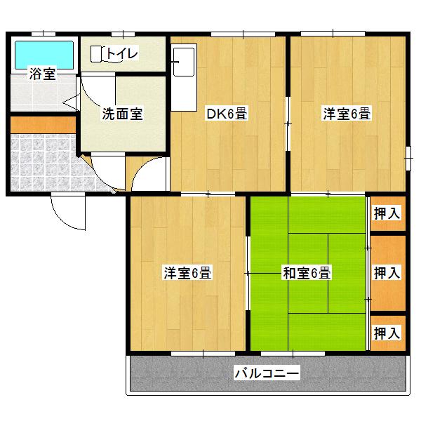 アーバンハイツ21 B棟(3DK/2階)の間取り写真